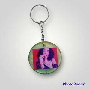 Cloudy June Green Glitter Circle Keychain (Z160)